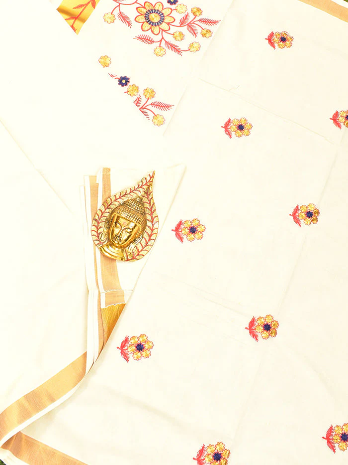 Coimbatore Cotton Off white Kerala Kasavu Saree - Image 2