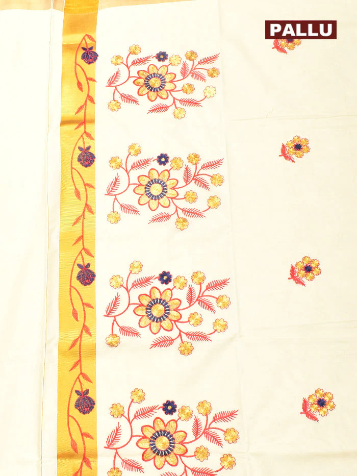 Coimbatore Cotton Off white Kerala Kasavu Saree - Image 4