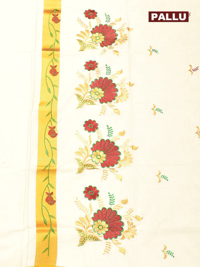 Coimbatore Cotton Off white Kerala Kasavu Saree - Image 4