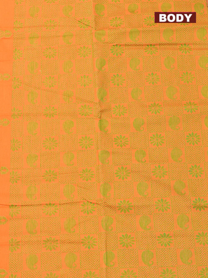 Coimbatore Cotton Orange and Green Shade Allself Saree with Thread Woven Border - Image 3