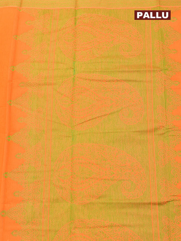 Coimbatore Cotton Orange and Green Shade Allself Saree with Thread Woven Border - Image 4