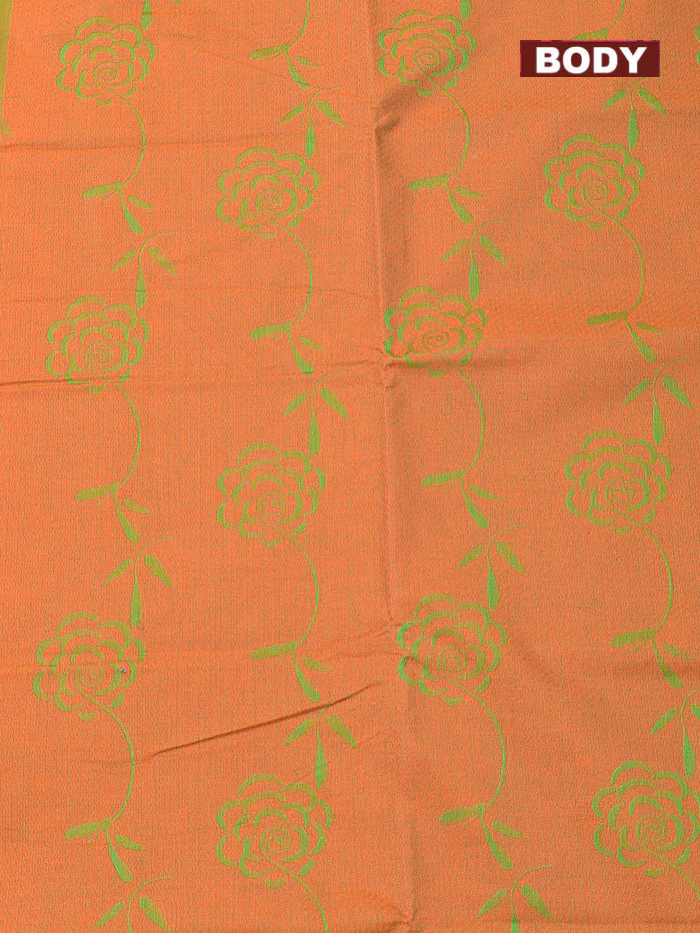 Coimbatore Cotton Orange and Green Shade Allself Saree with Thread Woven Border - Image 3