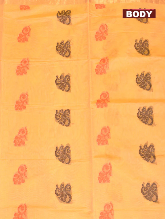 Coimbatore Cotton Orange Butta Saree with Plain Border - Image 3
