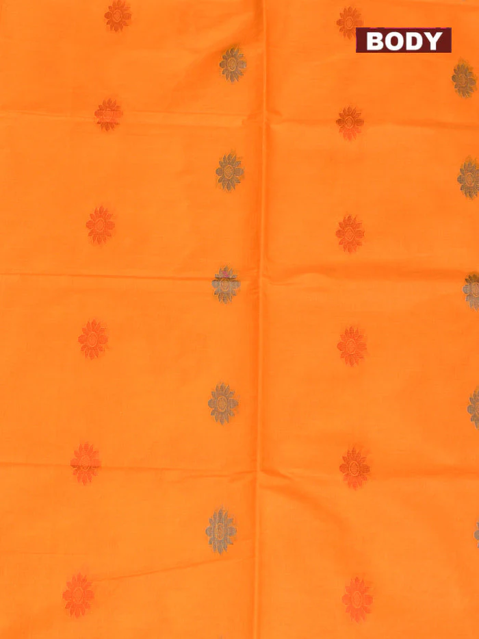 Coimbatore Cotton Orange Butta Saree with Plain Border - Image 3