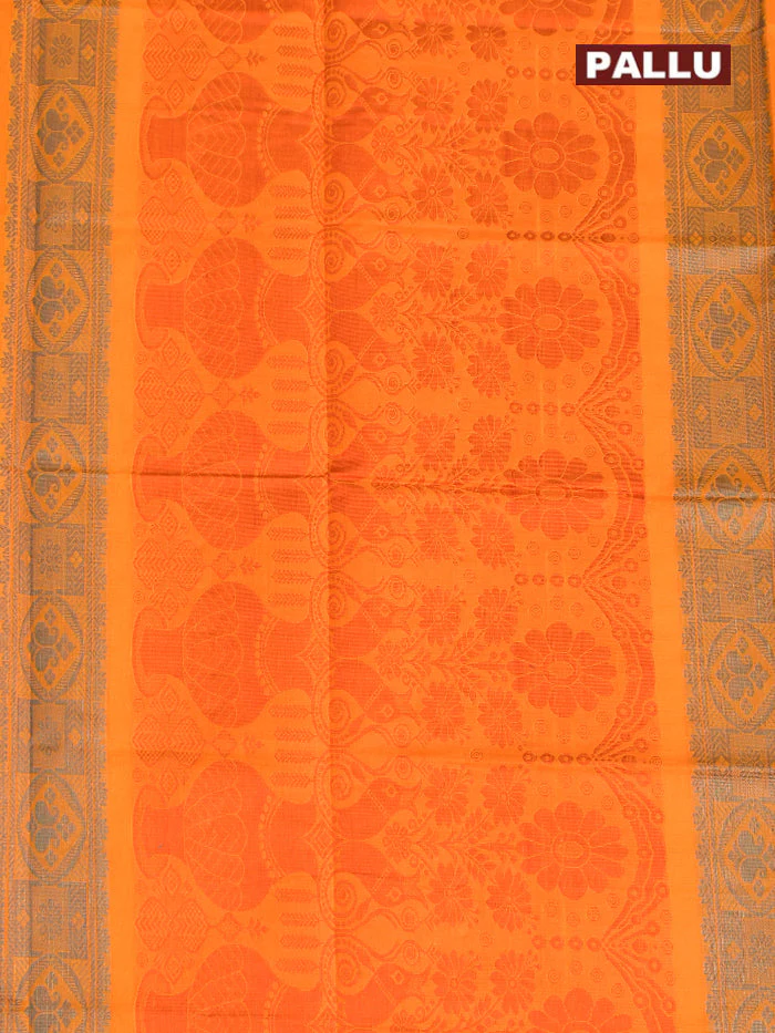 Coimbatore Cotton Orange Butta Saree with Plain Border - Image 4