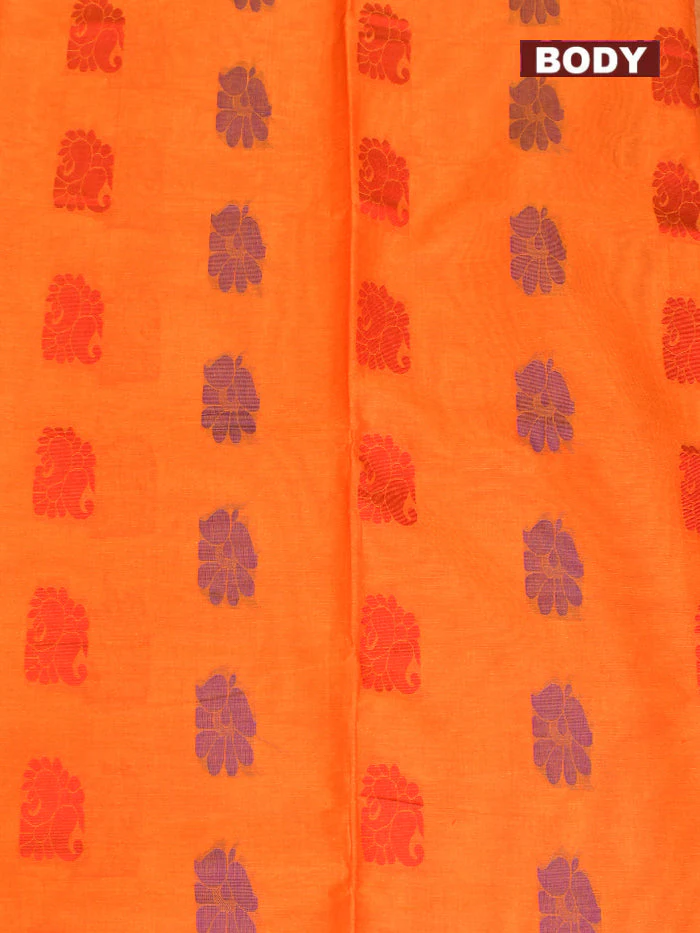 Coimbatore Cotton Orange Butta Saree with Plain Border - Image 3