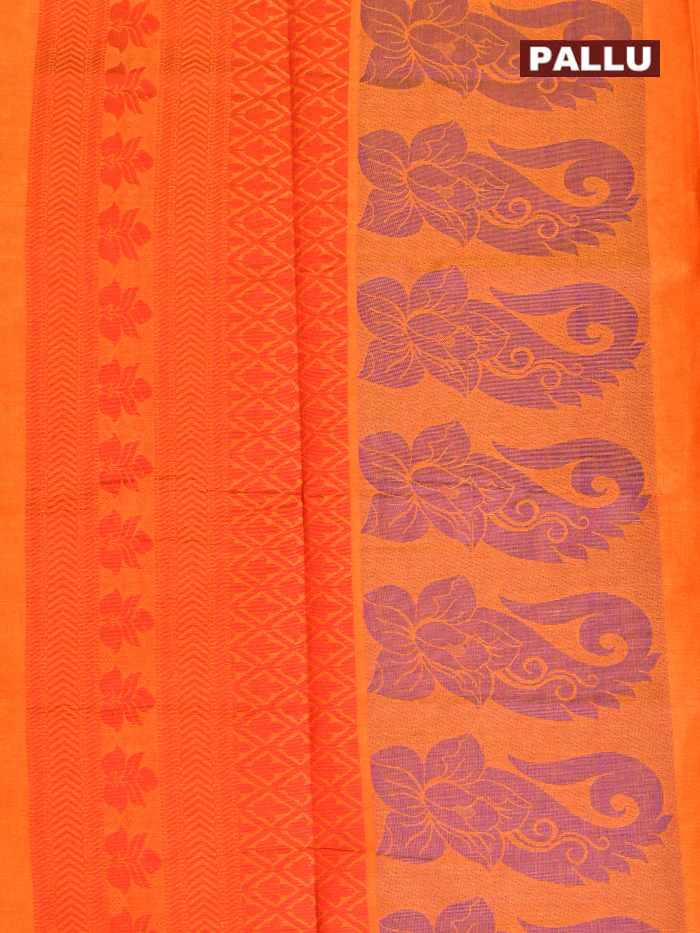 Coimbatore Cotton Orange Butta Saree with Plain Border - Image 4