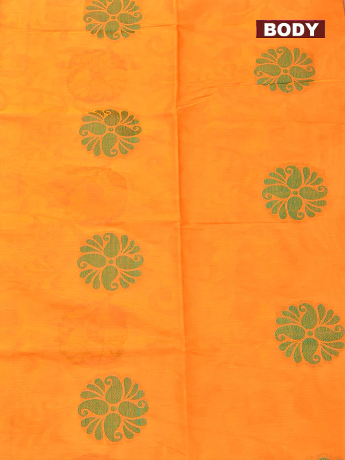 Coimbatore Cotton Orange Butta Saree with Thread Woven Border - Image 3