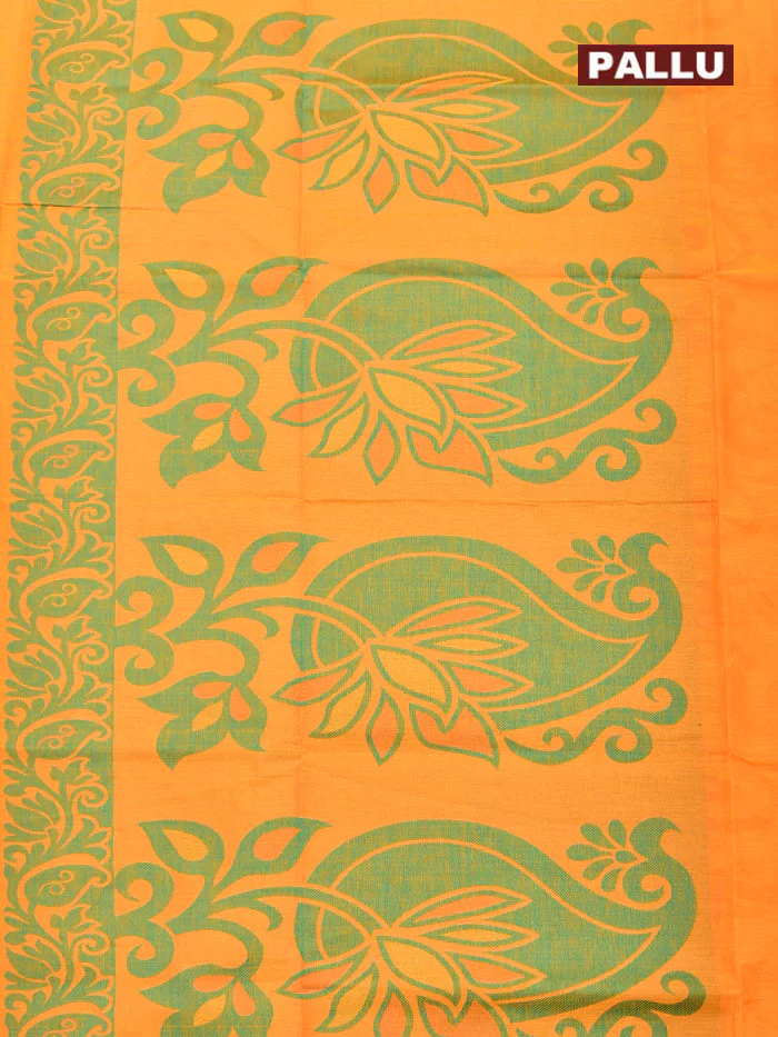 Coimbatore Cotton Orange Butta Saree with Thread Woven Border - Image 4