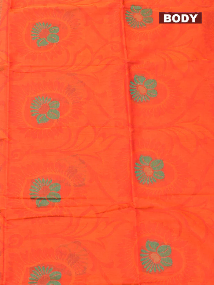 Coimbatore Cotton Orange Butta Saree with Thread Woven Border - Image 3