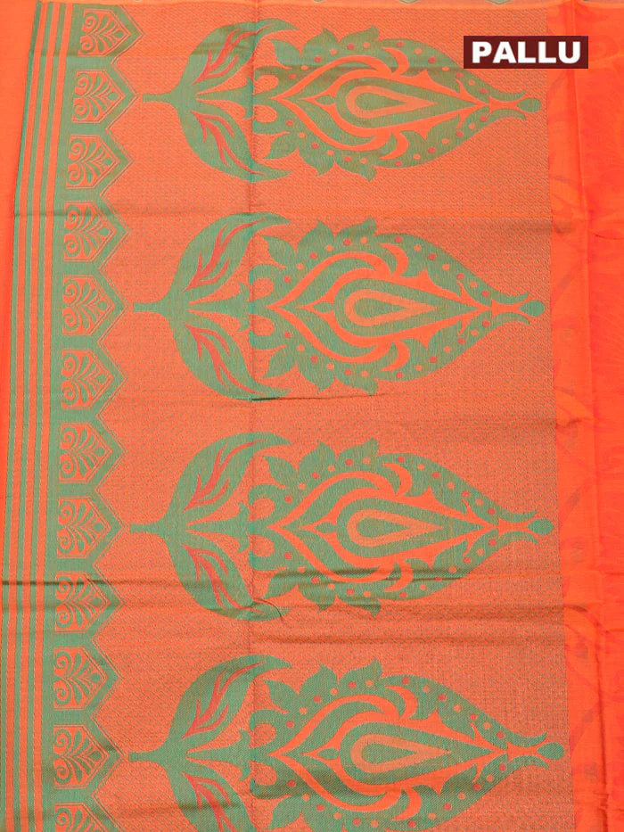 Coimbatore Cotton Orange Butta Saree with Thread Woven Border - Image 4