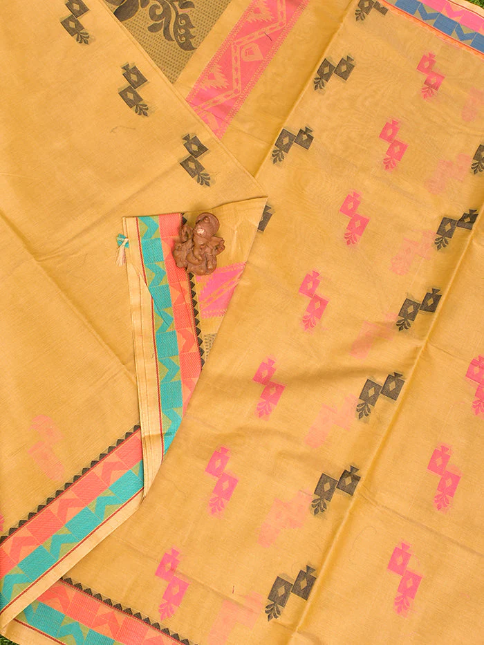 Coimbatore Cotton Orange Butta Saree with Thread Woven Border - Image 2