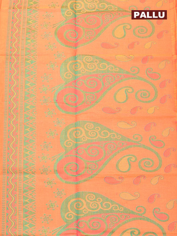 Coimbatore Cotton Orange Emboss Saree with Thread Woven Border - Image 4