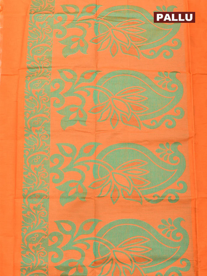 Coimbatore Cotton Orange Emboss Saree with Thread Woven Border - Image 4