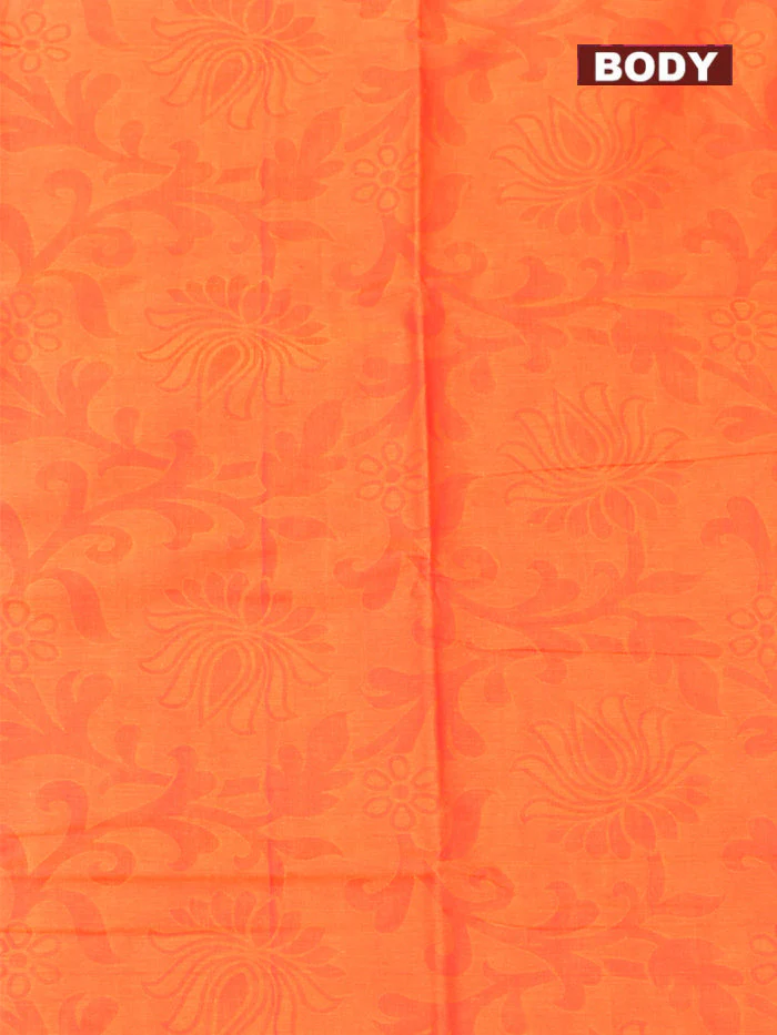 Coimbatore Cotton Orange Emboss Saree with Thread Woven Border - Image 3