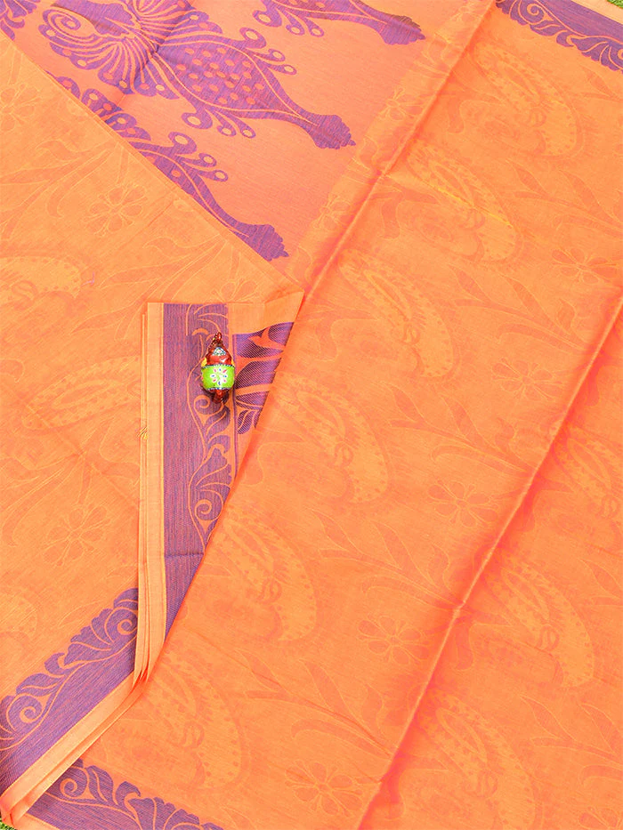 Coimbatore Cotton Orange Emboss Saree with Thread Woven Border - Image 2