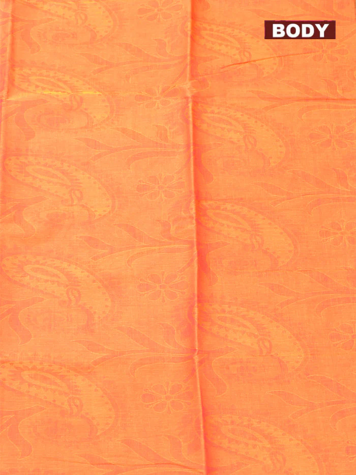 Coimbatore Cotton Orange Emboss Saree with Thread Woven Border - Image 3