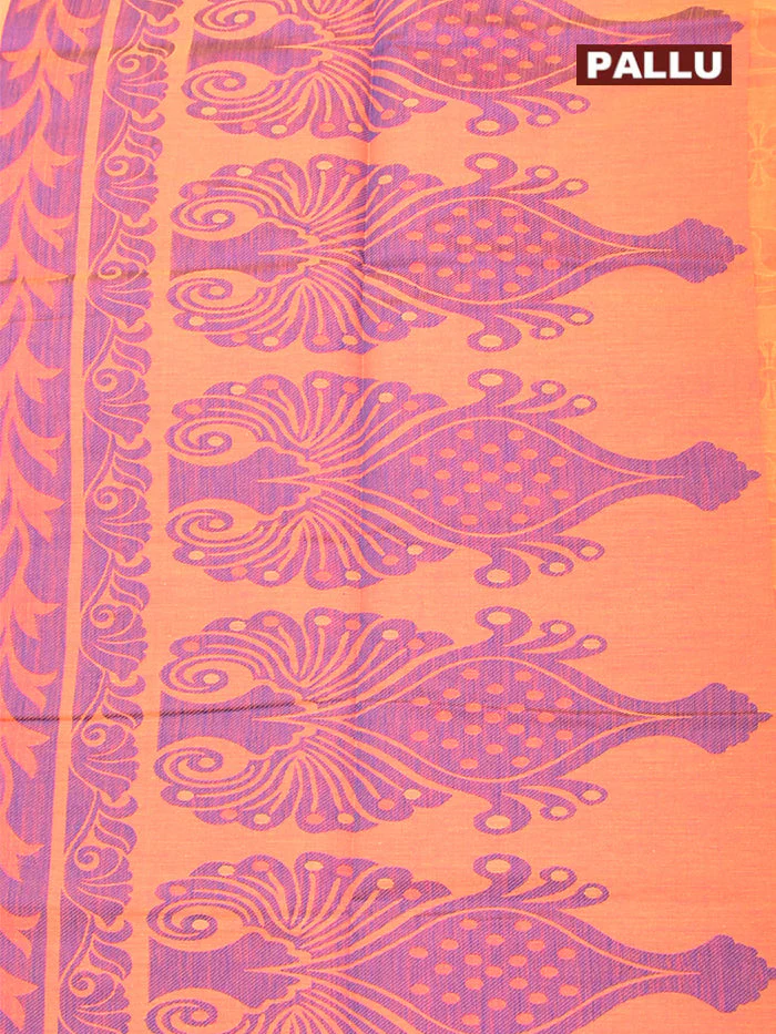 Coimbatore Cotton Orange Emboss Saree with Thread Woven Border - Image 4