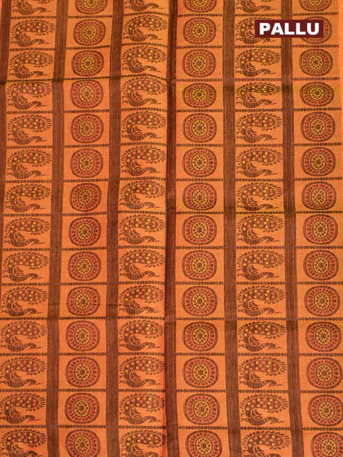 Coimbatore Cotton Orange Fancy Emboss Saree with Thread Woven Border - Image 4