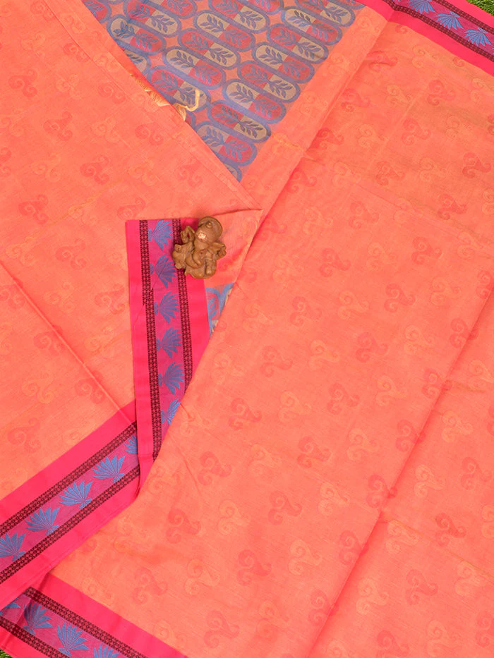 Coimbatore Cotton Orange Fancy Emboss Saree with Thread Woven Border - Image 2
