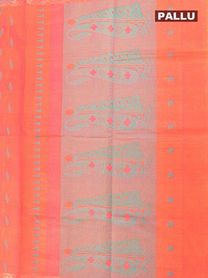 Coimbatore Cotton Orange Saree with Copper and Silver Zari Woven Buttas and Simple Border - Image 4