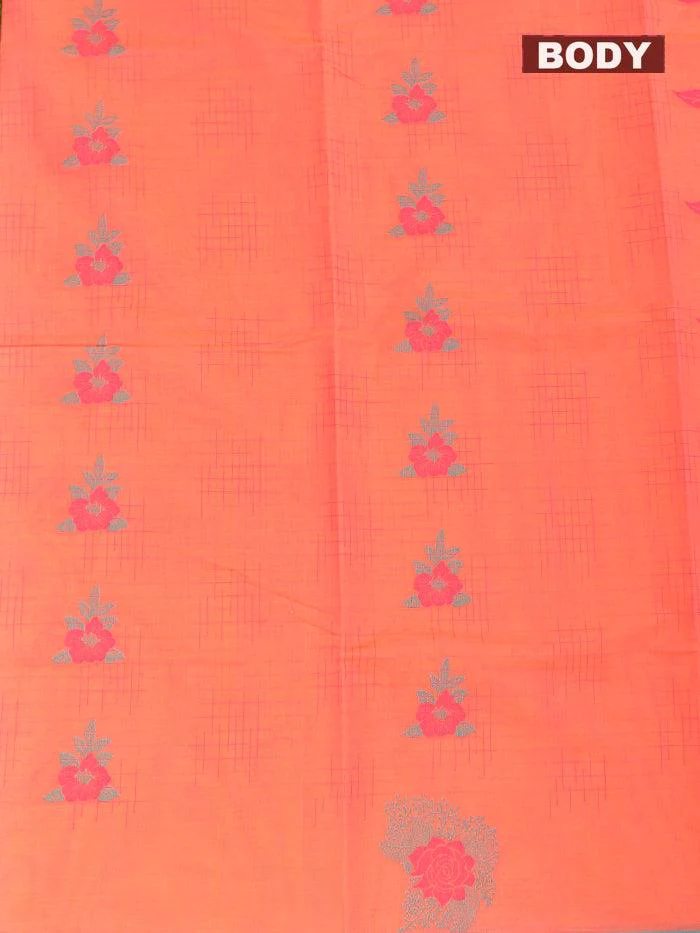 Coimbatore Cotton Orange Saree with Thread Woven Buttas and Simple Border - Image 3