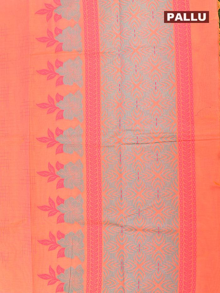 Coimbatore Cotton Orange Saree with Thread Woven Buttas and Simple Border - Image 4