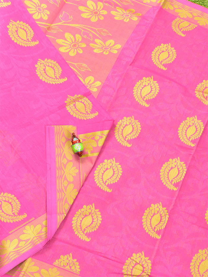 Coimbatore Cotton Pink Butta Saree with Thread Woven Border - Image 2