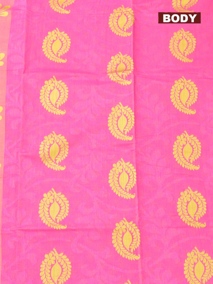 Coimbatore Cotton Pink Butta Saree with Thread Woven Border - Image 3