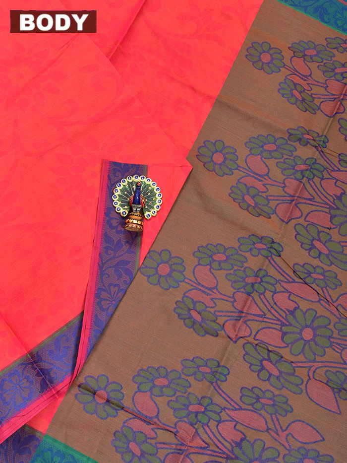 Coimbatore Cotton Pink Emboss Saree with Thread Woven Border - Image 2