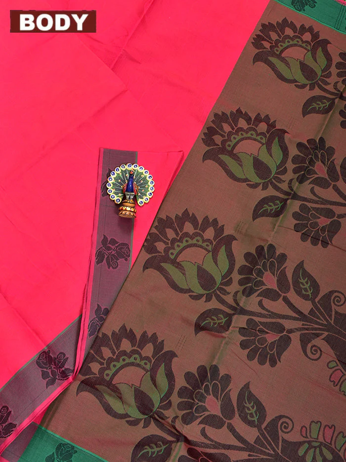 Coimbatore Cotton Pink Emboss Saree with Thread Woven Border - Image 2