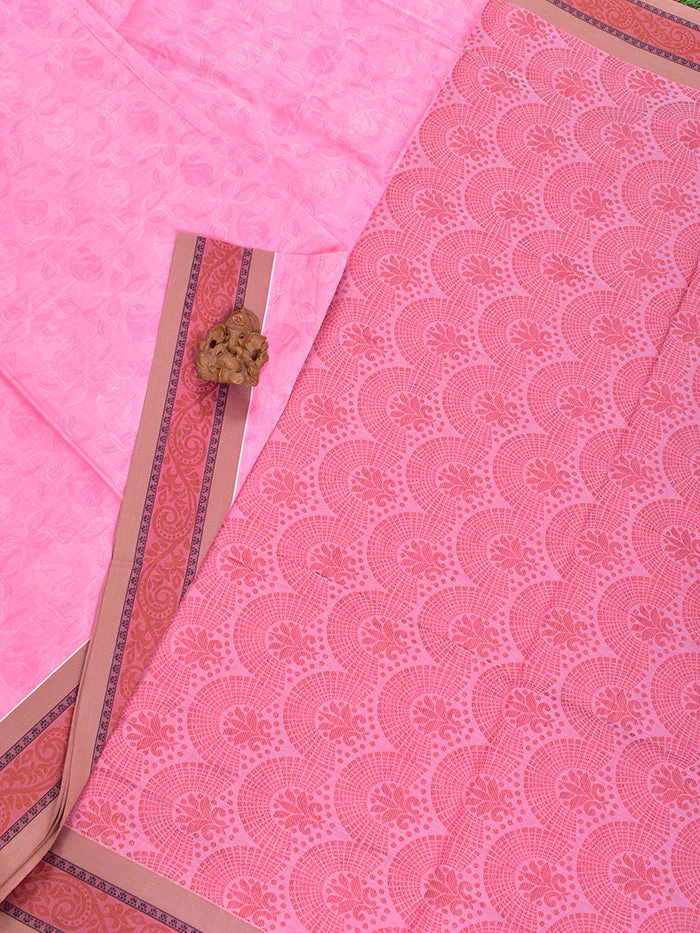 Coimbatore Cotton Pink Fancy Emboss Saree with Thread Woven Border - Image 2