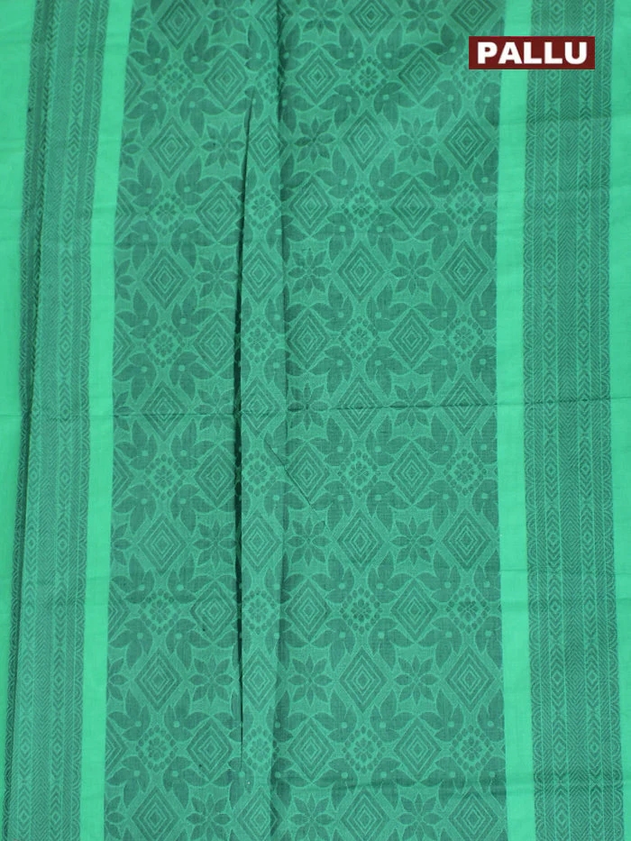 Coimbatore Cotton Rama Green Butta Saree with Plain Border - Image 4