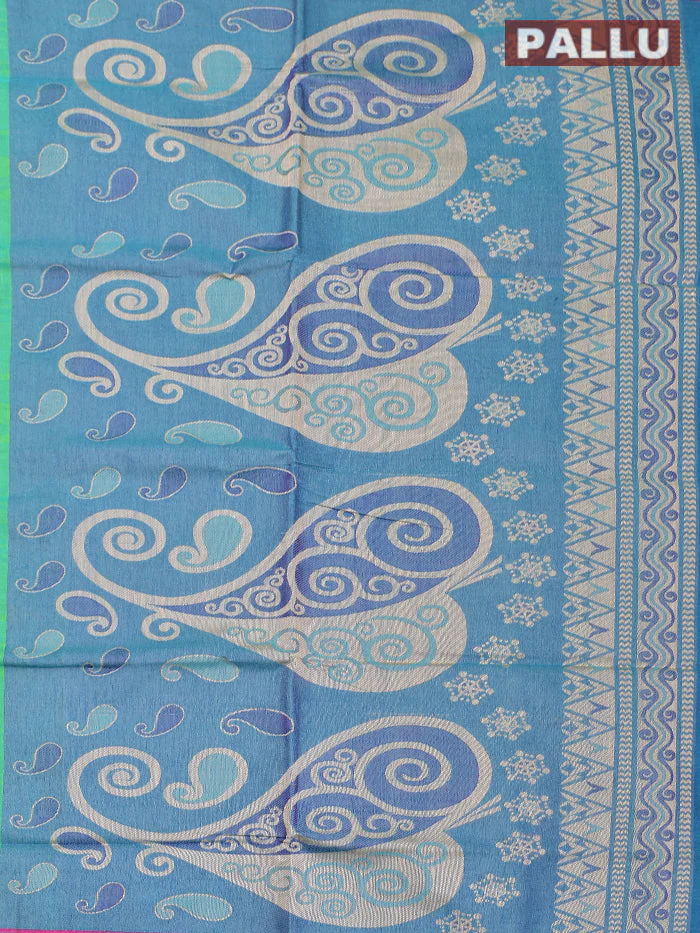 Coimbatore Cotton Rama Green Emboss Saree with Thread Woven Border - Image 3