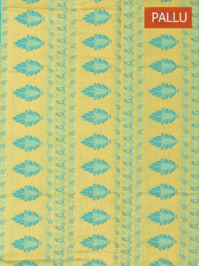 Coimbatore Cotton Rama Green Emboss Saree with Thread Woven Border - Image 3