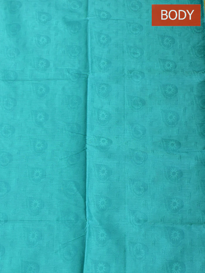 Coimbatore Cotton Rama Green Emboss Saree with Thread Woven Border - Image 4