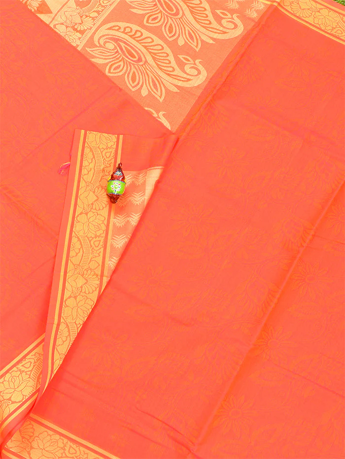Coimbatore Cotton Red Emboss Saree with Thread Woven Border - Image 2