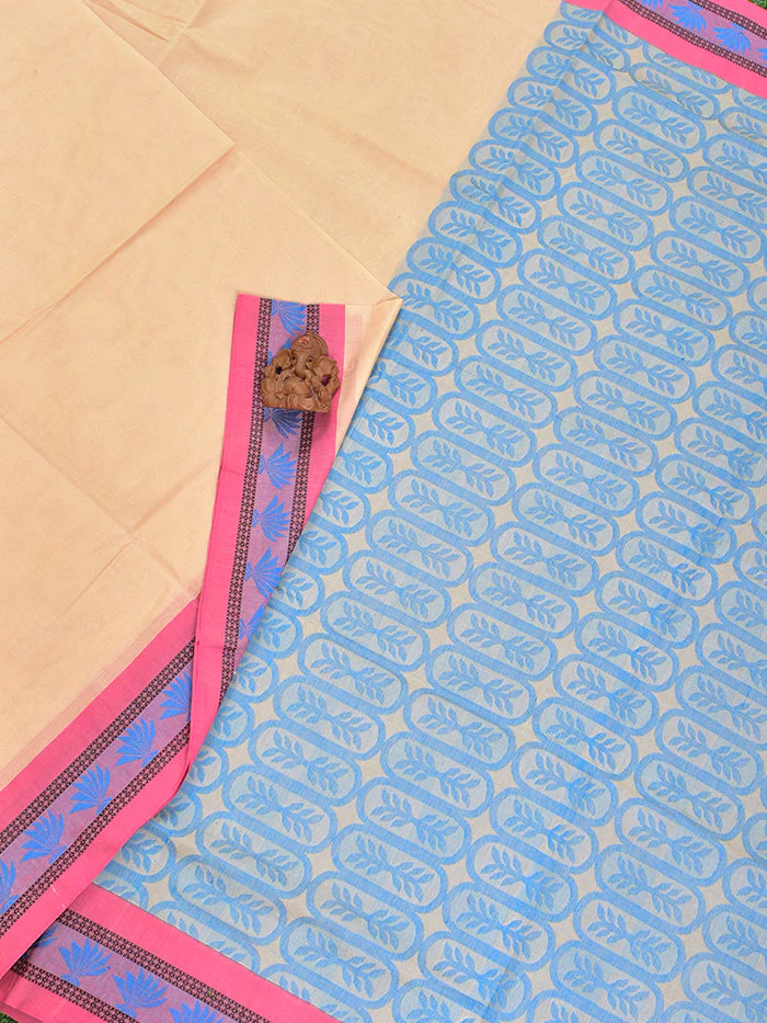 Coimbatore Cotton Sandal Fancy Emboss Saree with Thread Woven Border - Image 2