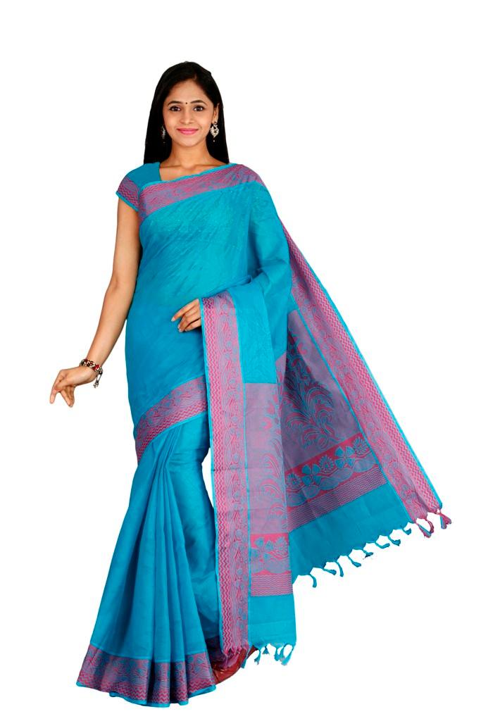 coimbatore Cotton Saree - Blue - Image 2