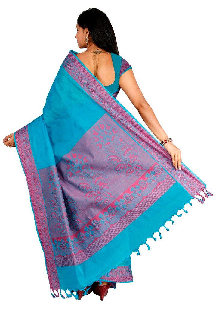 coimbatore Cotton Saree - Blue - Image 4