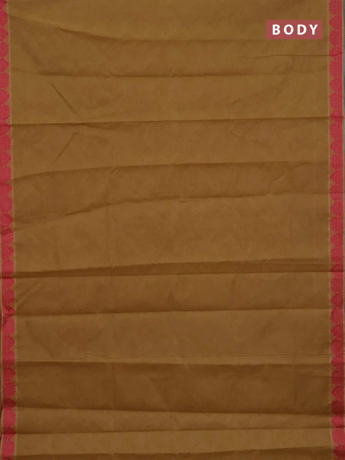 Coimbatore cotton saree dark mustard and pink with allover self emboss and thread woven border - Image 2