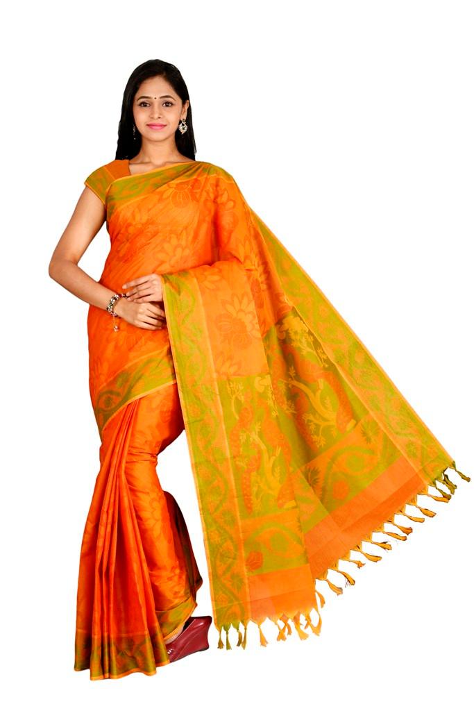Coimbatore Cotton Saree - Orange - Image 2