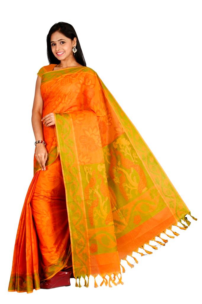 Coimbatore Cotton Saree - Orange - Image 3