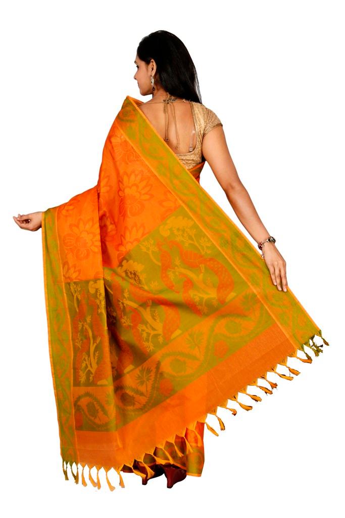 Coimbatore Cotton Saree - Orange - Image 4
