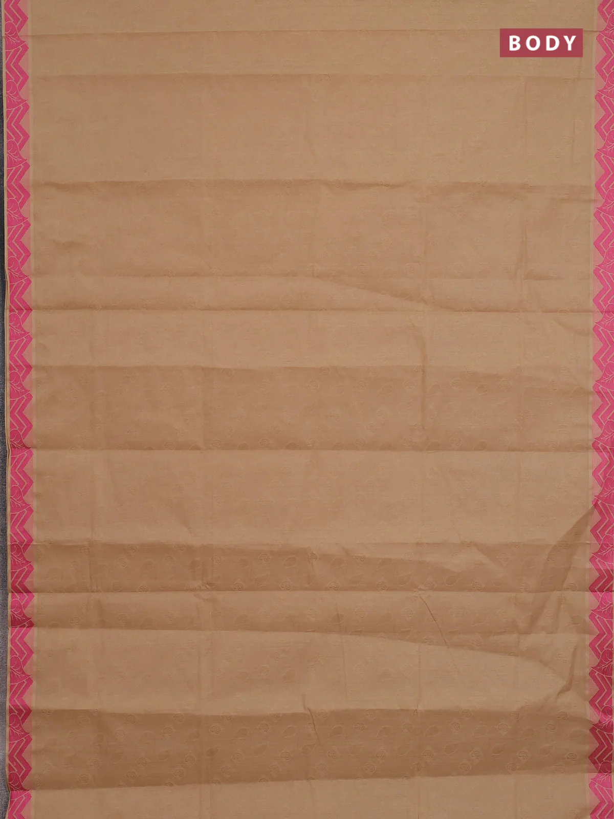 Coimbatore cotton saree sandal and pink with allover self emboss and thread woven border - Image 2