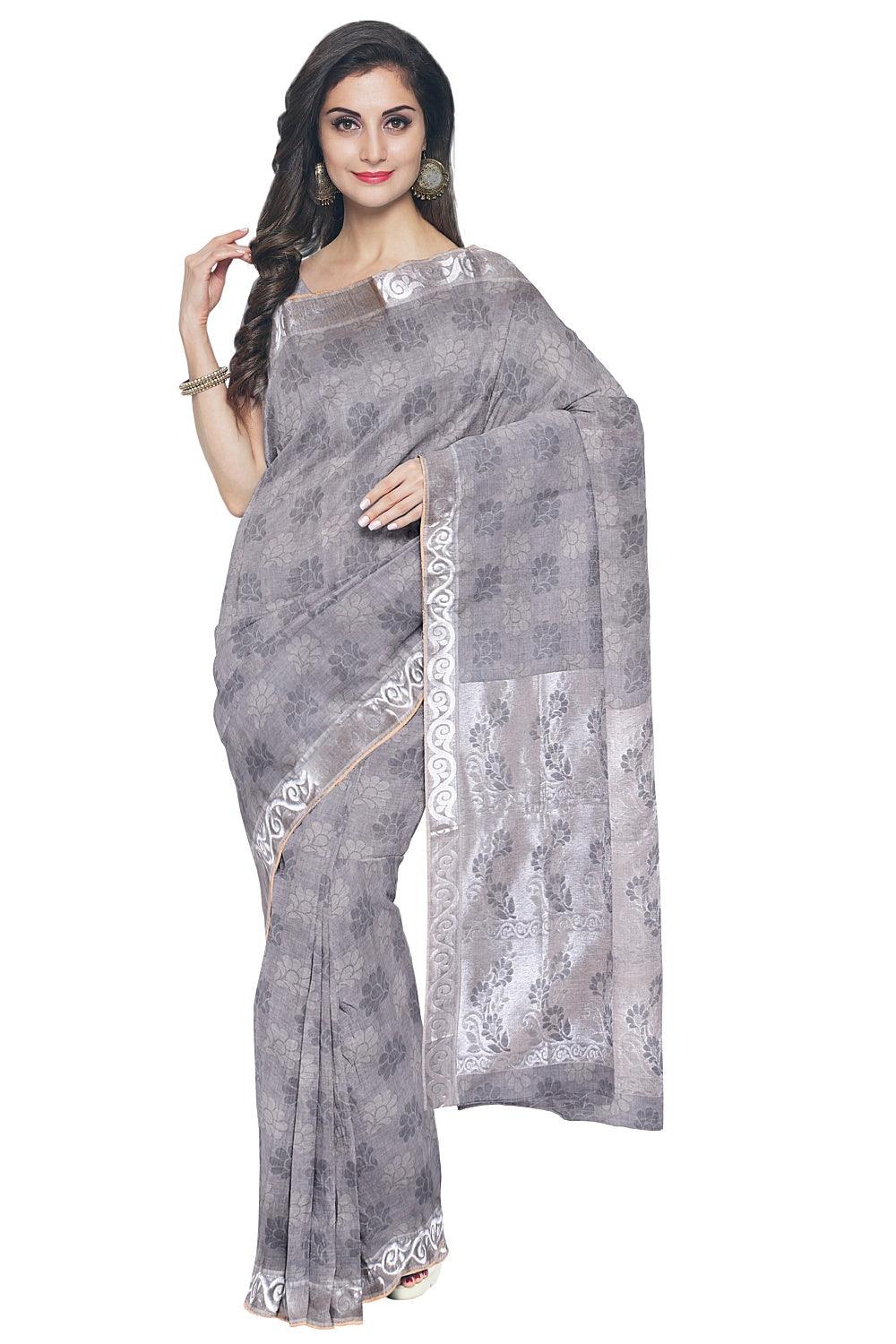 Coimbatore Cotton Silvar Zari Saree - Grey - Image 2