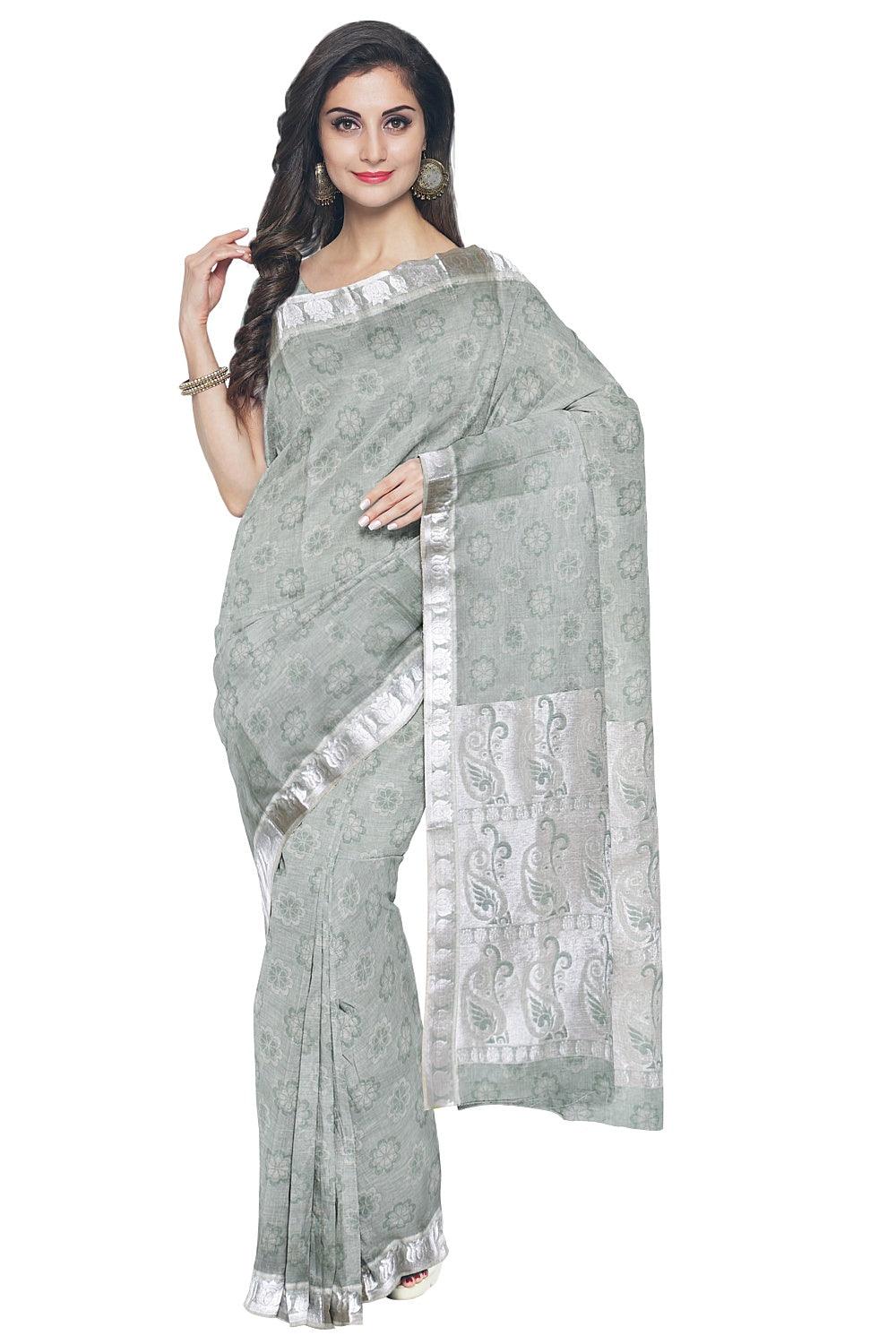 Coimbatore Cotton Silvar Zari Saree - Light Green - Image 2