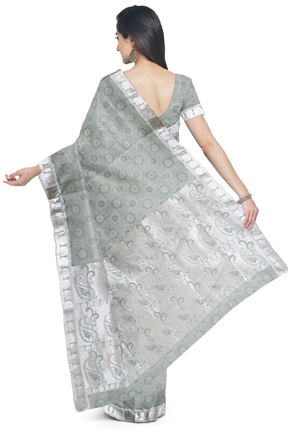 Coimbatore Cotton Silvar Zari Saree - Light Green - Image 3
