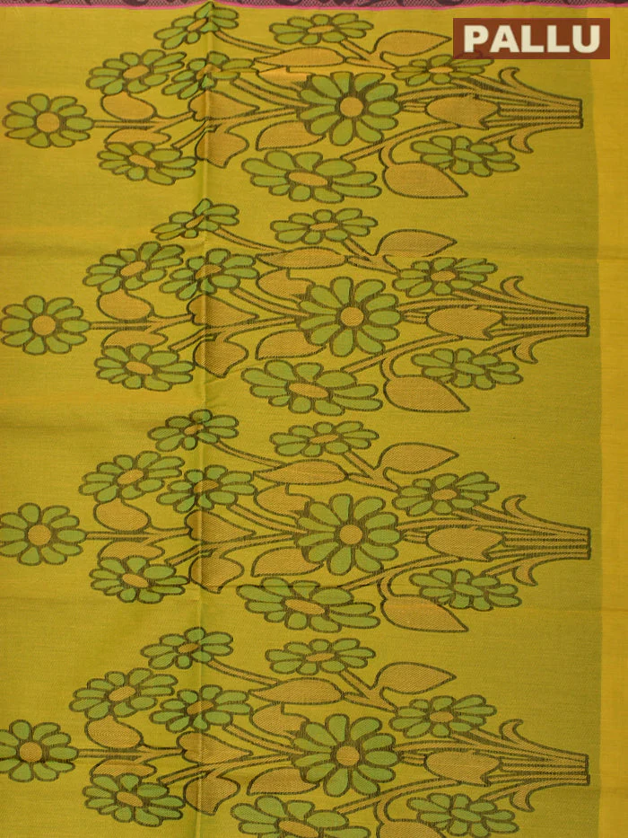 Coimbatore Cotton Yelllow Emboss Saree with Thread Woven Border - Image 3