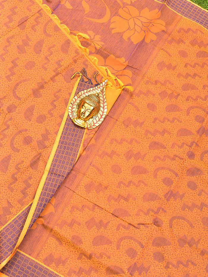 Coimbatore Cotton Yellow and Blue Shade Allself Saree with Thread Woven Border - Image 2